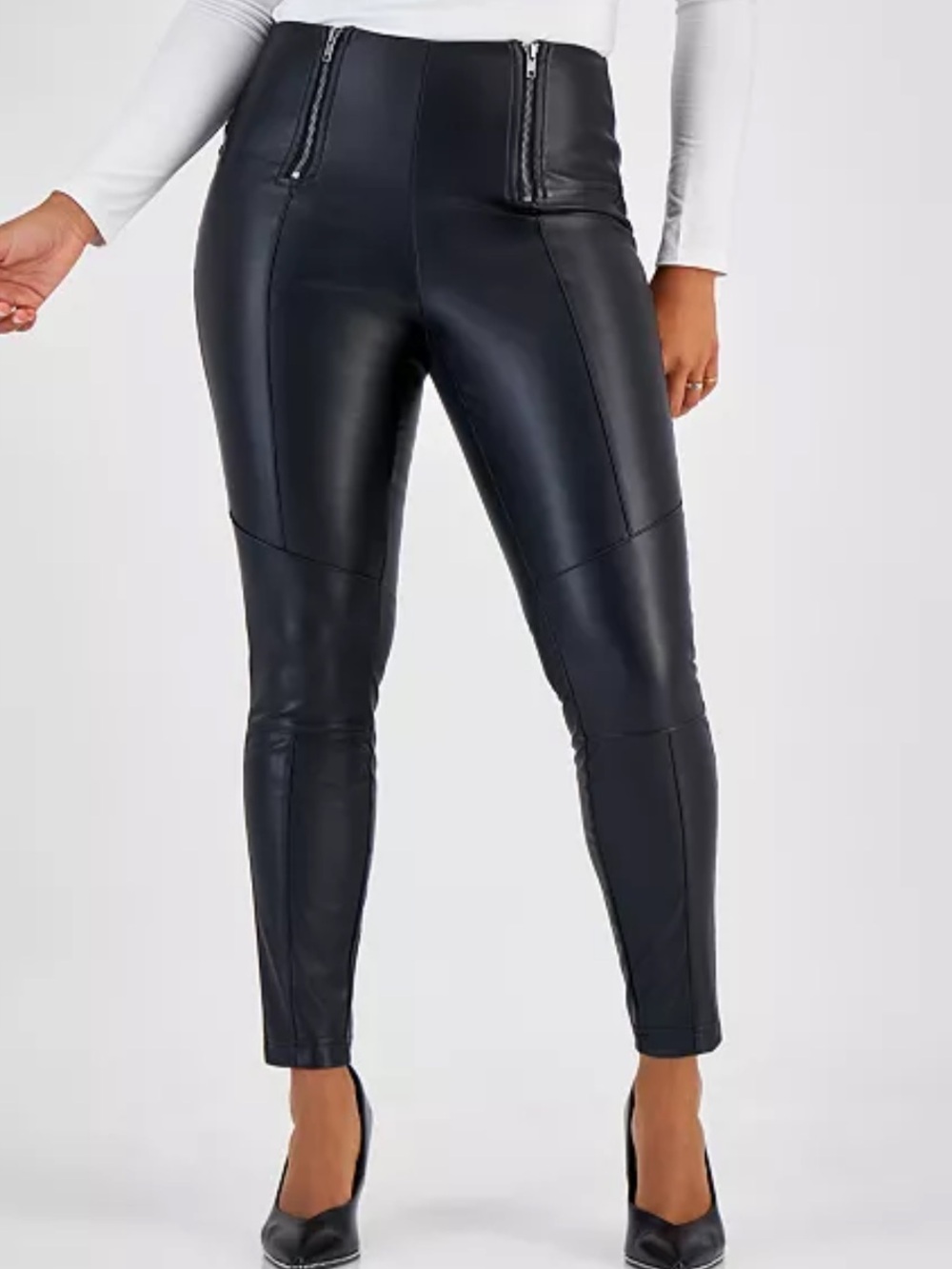 Bar III Black Trendy Plus Size Faux-Leather Double-Zip Tapered Moto Pants XXL